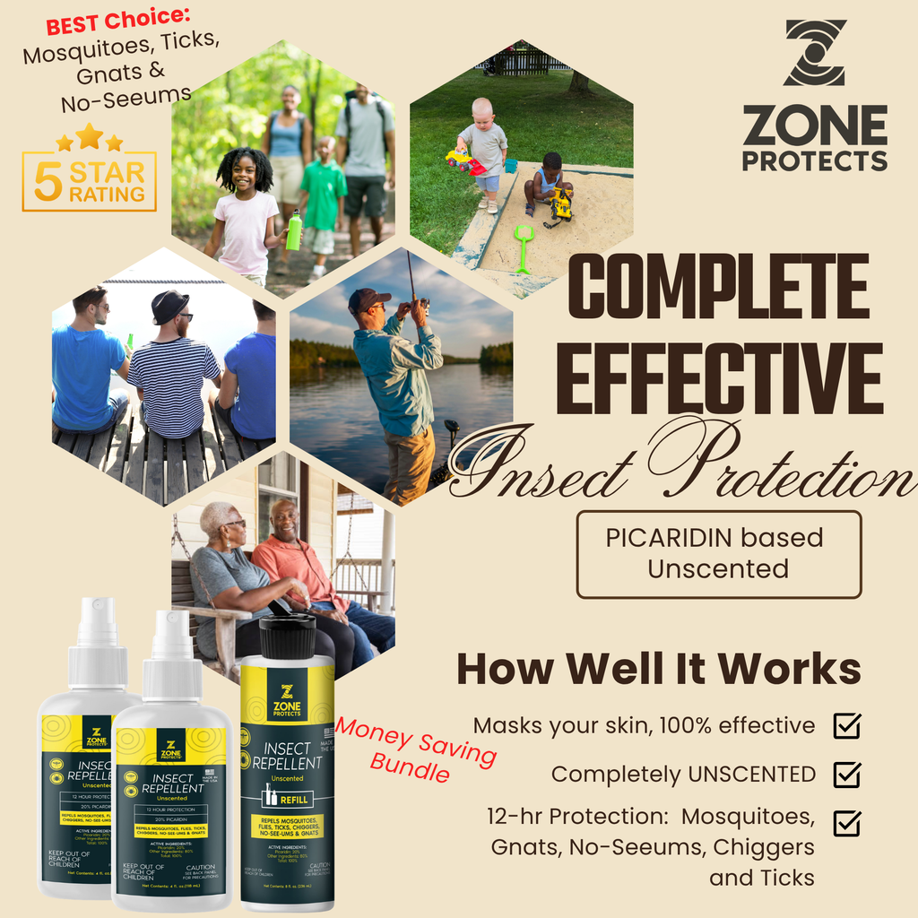 Zone Protects Unscented Picaridin Repellent Bundle — Two 4 oz Bottles & Refill