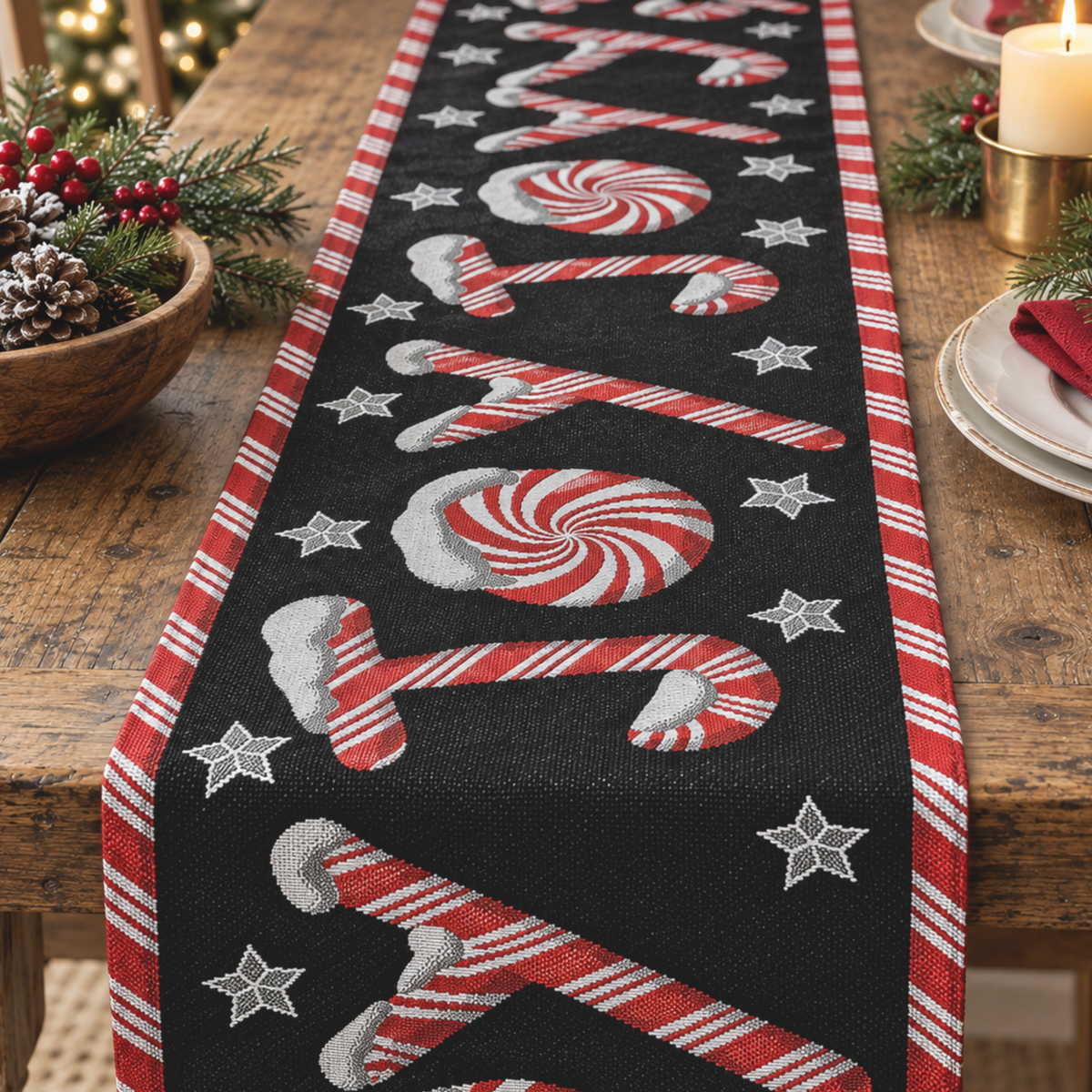 Peppermint Joy Christmas Table Runner