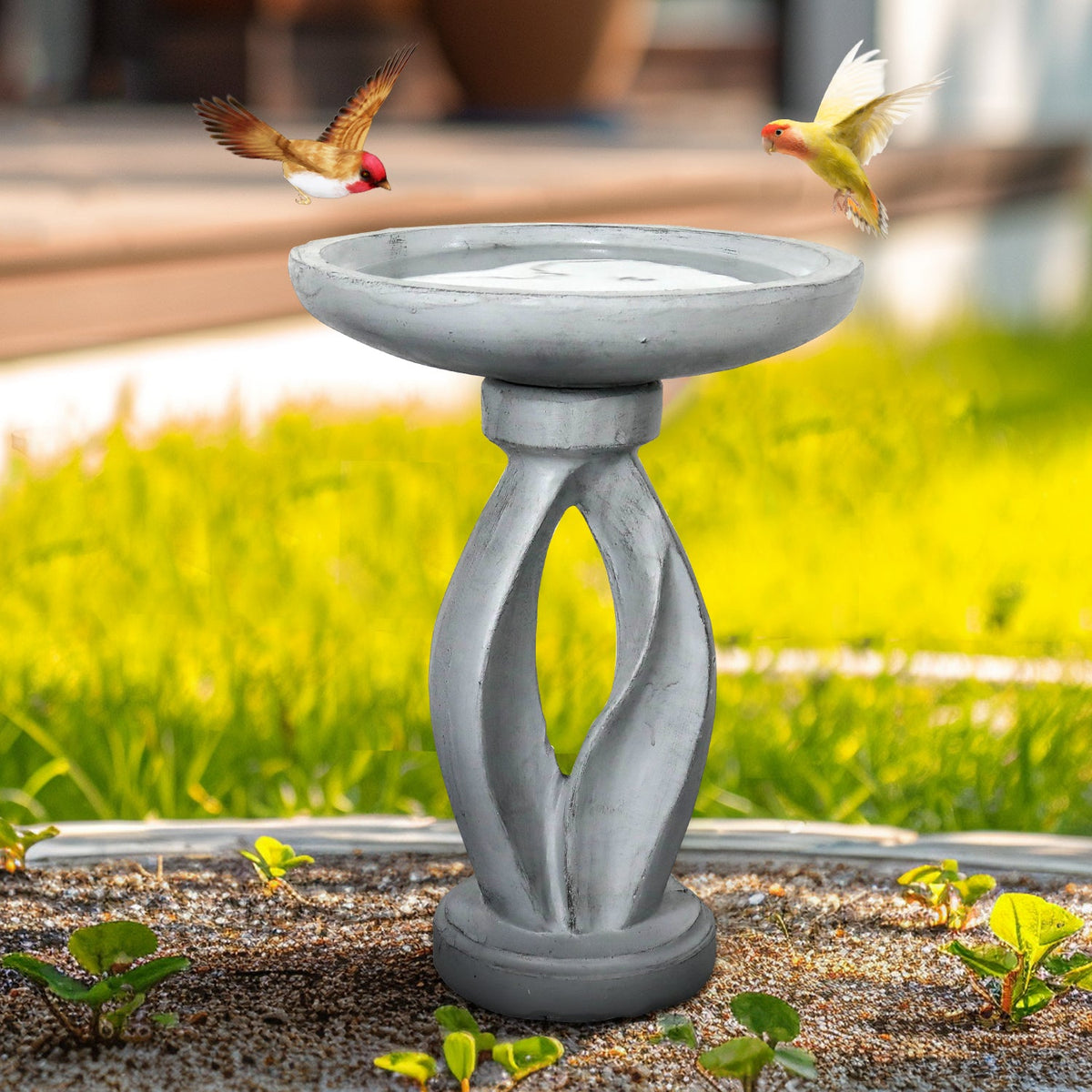 Concrete Bird Bath Contemporary Twin Cutout 21.8 Inch