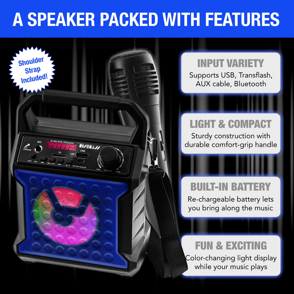 Risebass Rechargeable Bluetooth Karaoke Speaker & Microphone