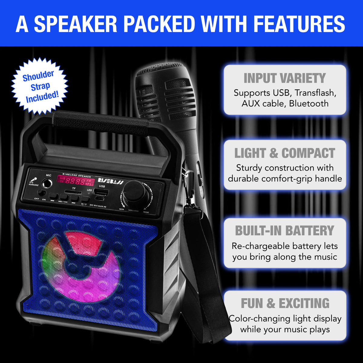 Risebass Rechargeable Bluetooth Karaoke Speaker & Microphone
