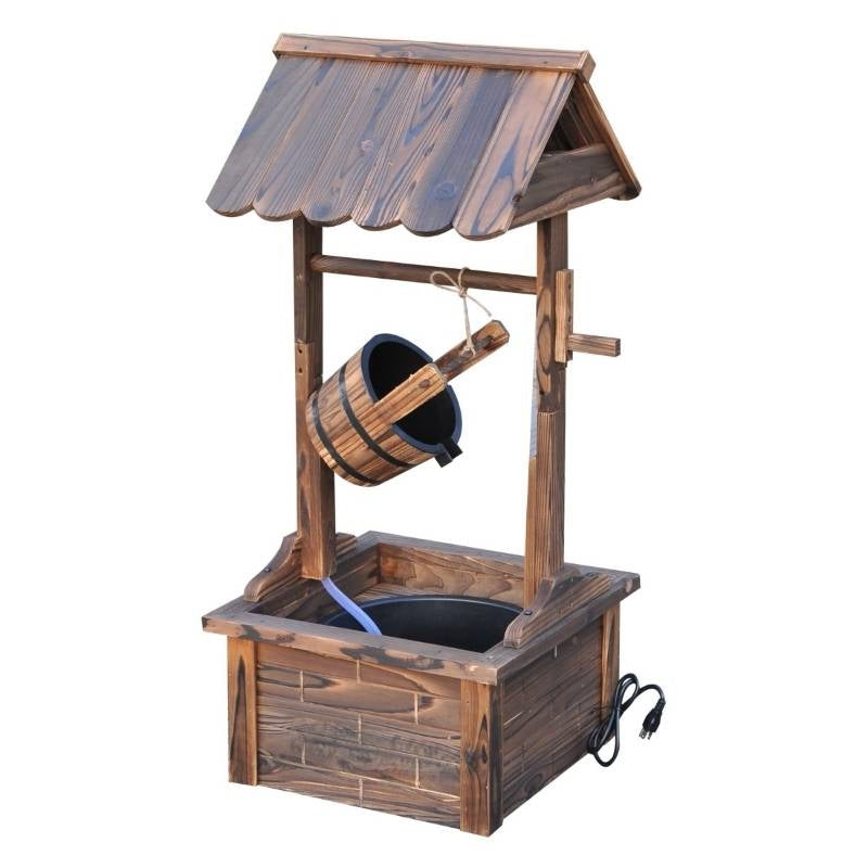Solid Wood Wishing Well Garden Fountain with Pump