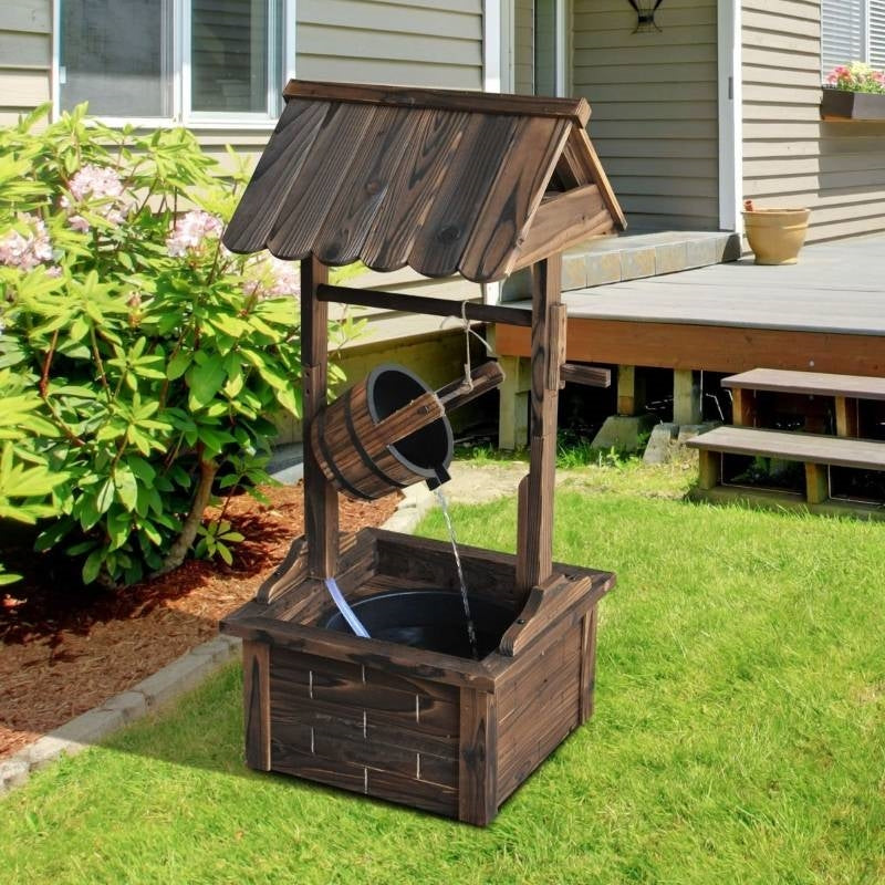 Solid Wood Wishing Well Garden Fountain with Pump