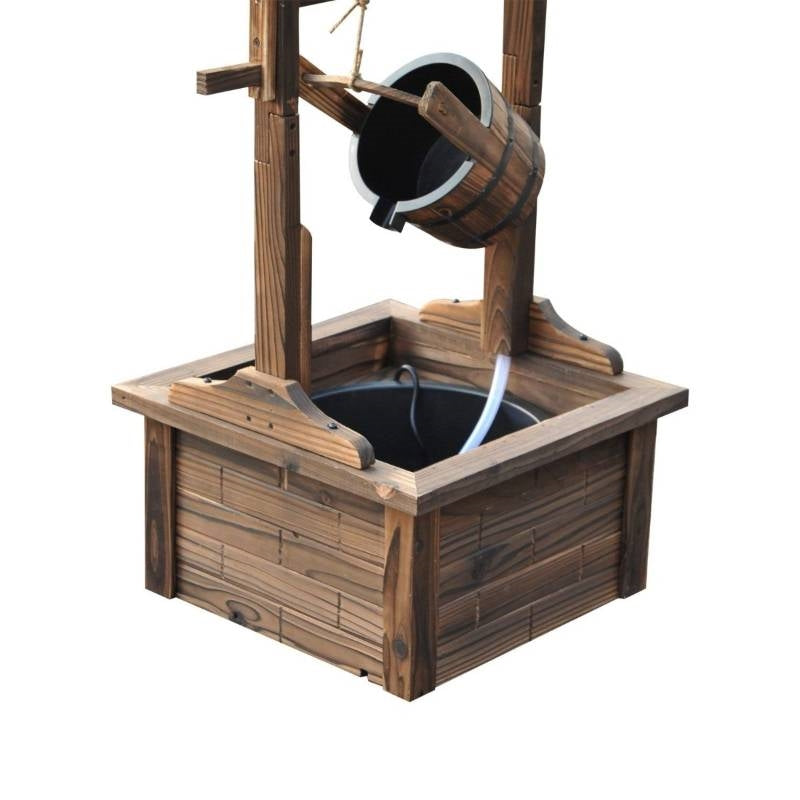 Solid Wood Wishing Well Garden Fountain with Pump