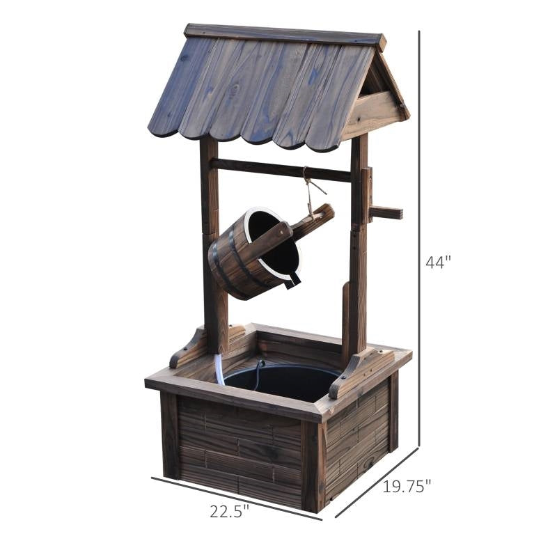 Solid Wood Wishing Well Garden Fountain with Pump