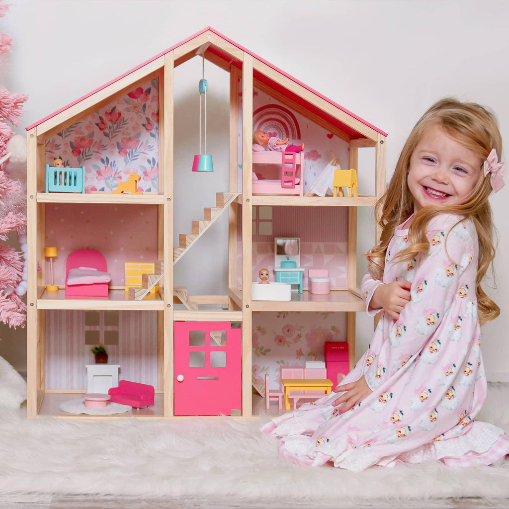 Tiny Land Sweetwood Wooden Dollhouse with Furniture – No Dolls
