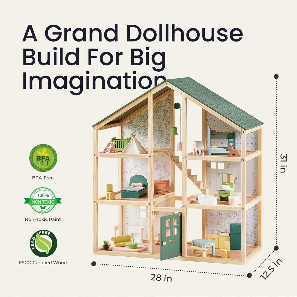 Tiny Land Sweetwood Wooden Dollhouse with Furniture – No Dolls
