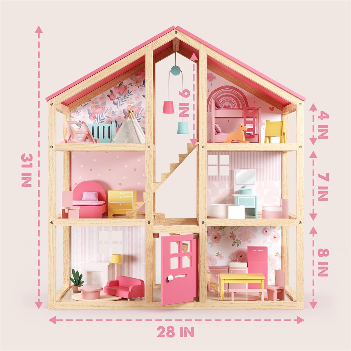 Tiny Land Sweetwood Wooden Dollhouse with Furniture – No Dolls