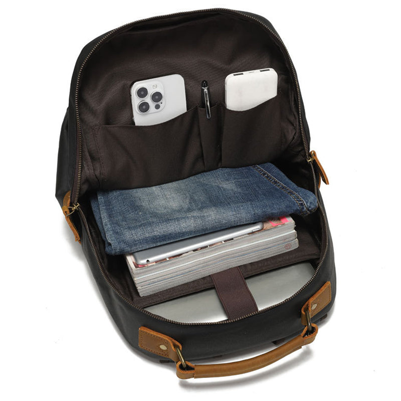 Waxed Canvas & Leather Travel Laptop Backpack