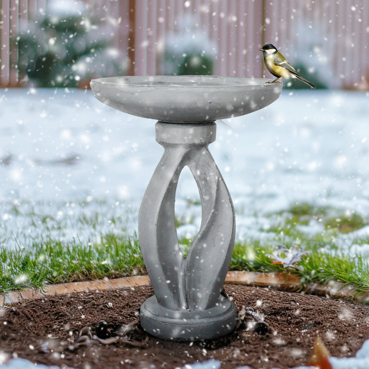 Concrete Bird Bath Contemporary Twin Cutout 21.8 Inch