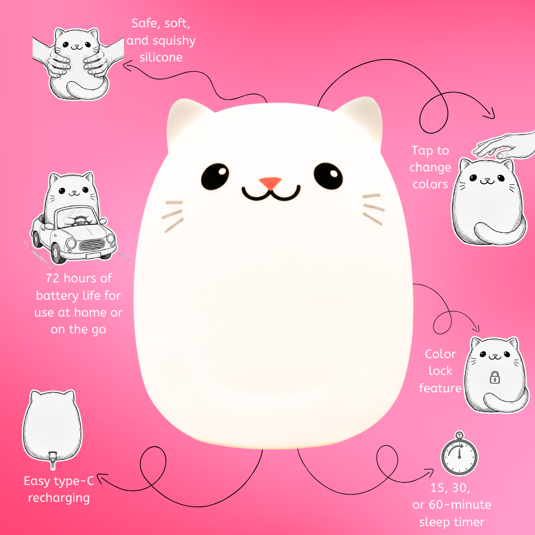 LumiPets Clive the Cat Color-Changing Night Light
