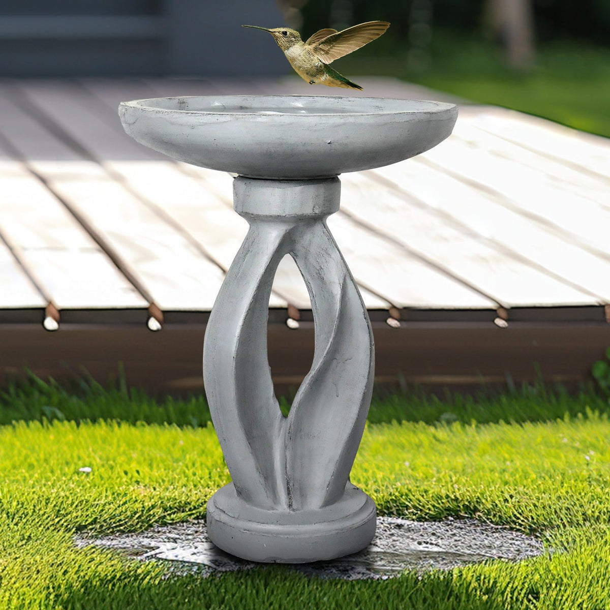 Concrete Bird Bath Contemporary Twin Cutout 21.8 Inch