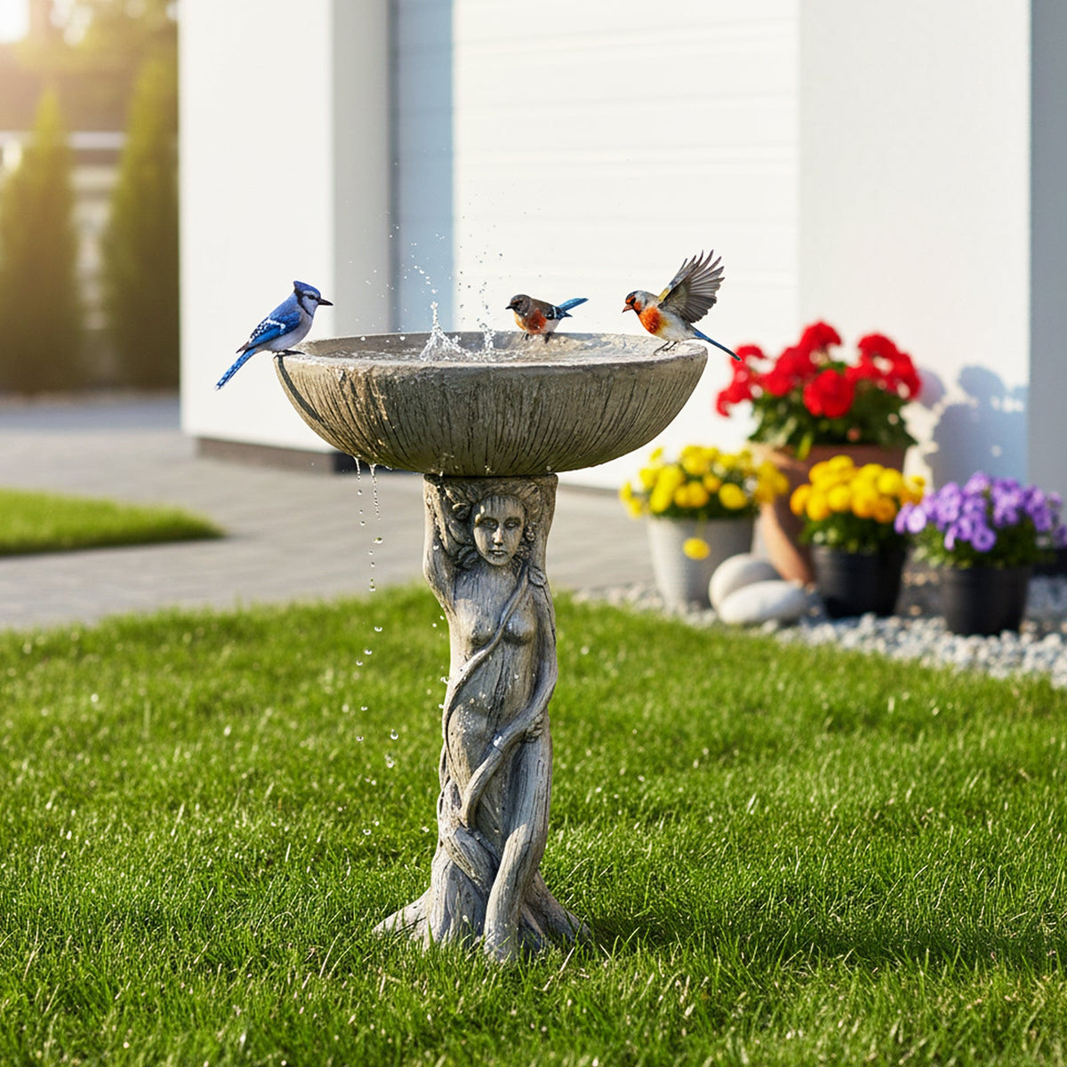 Concrete Bird Bath Statue Classical Goddess 25 Inch