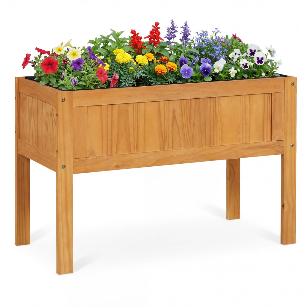 Elevated Wooden Raised Garden Bed with Liner & Drainage