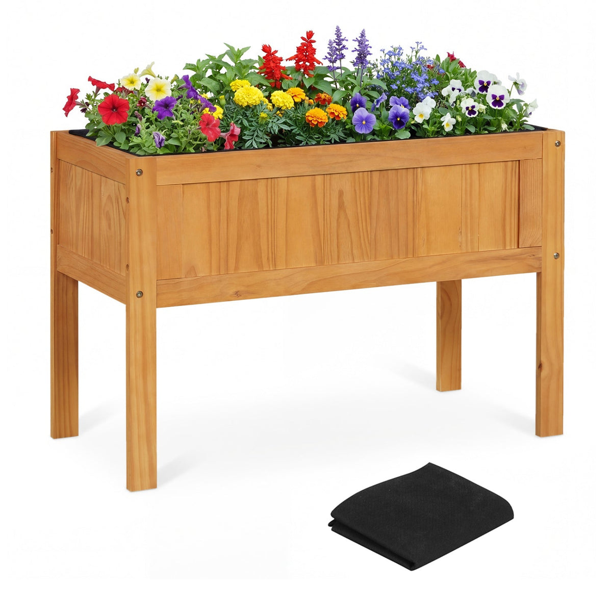 Elevated Wooden Raised Garden Bed with Liner & Drainage