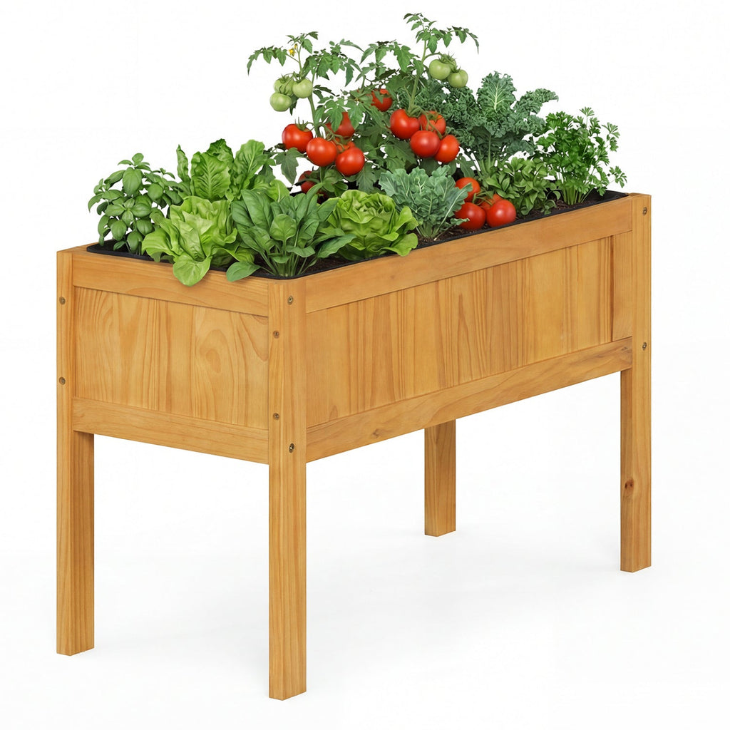 Elevated Wooden Raised Garden Bed with Liner & Drainage