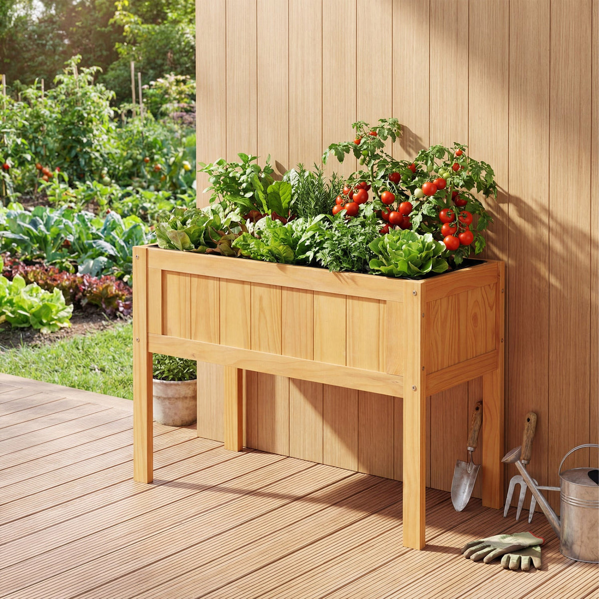 Elevated Wooden Raised Garden Bed with Liner & Drainage