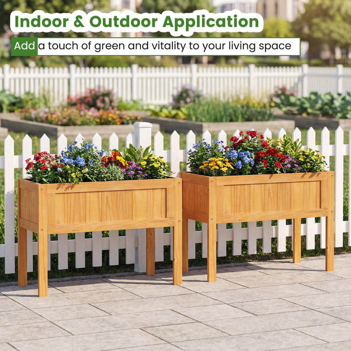 Elevated Wooden Raised Garden Bed with Liner & Drainage