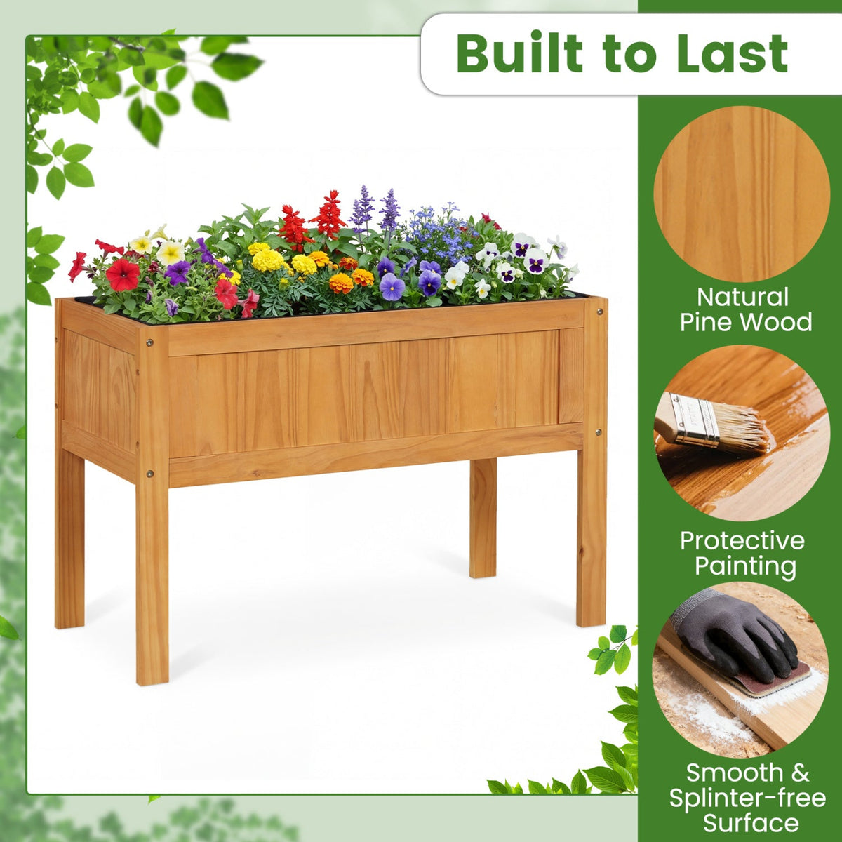 Elevated Wooden Raised Garden Bed with Liner & Drainage