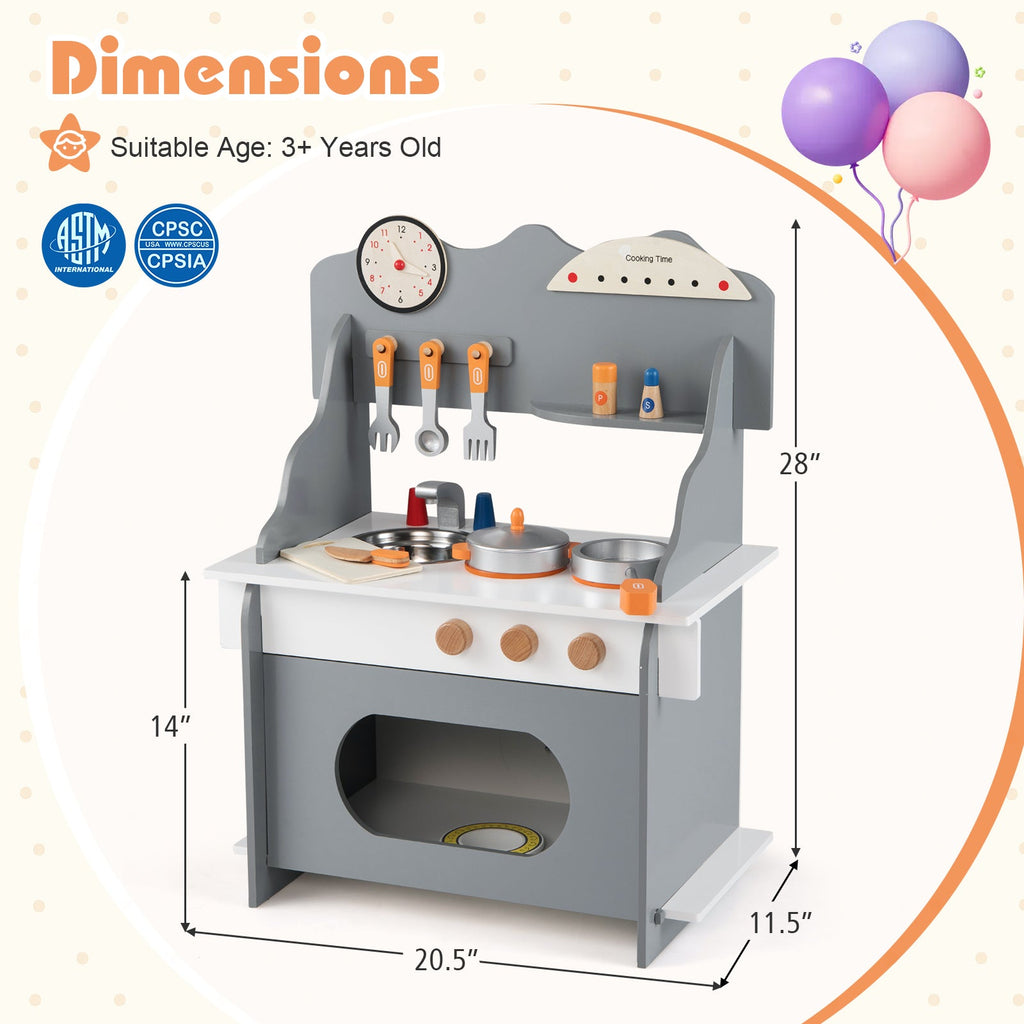 Kids’ Wooden Pretend Play Kitchen with Clock — Pink
