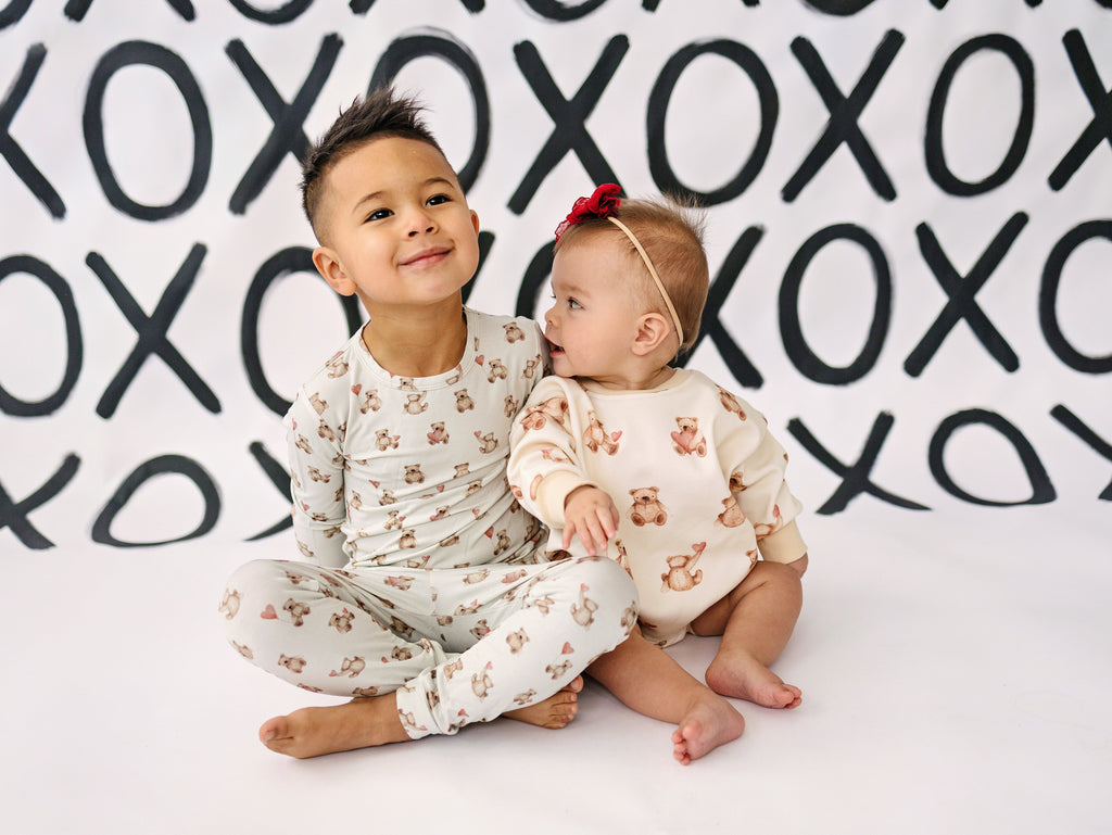 Baby Teddy Bear & Hearts Sweatshirt Romper
