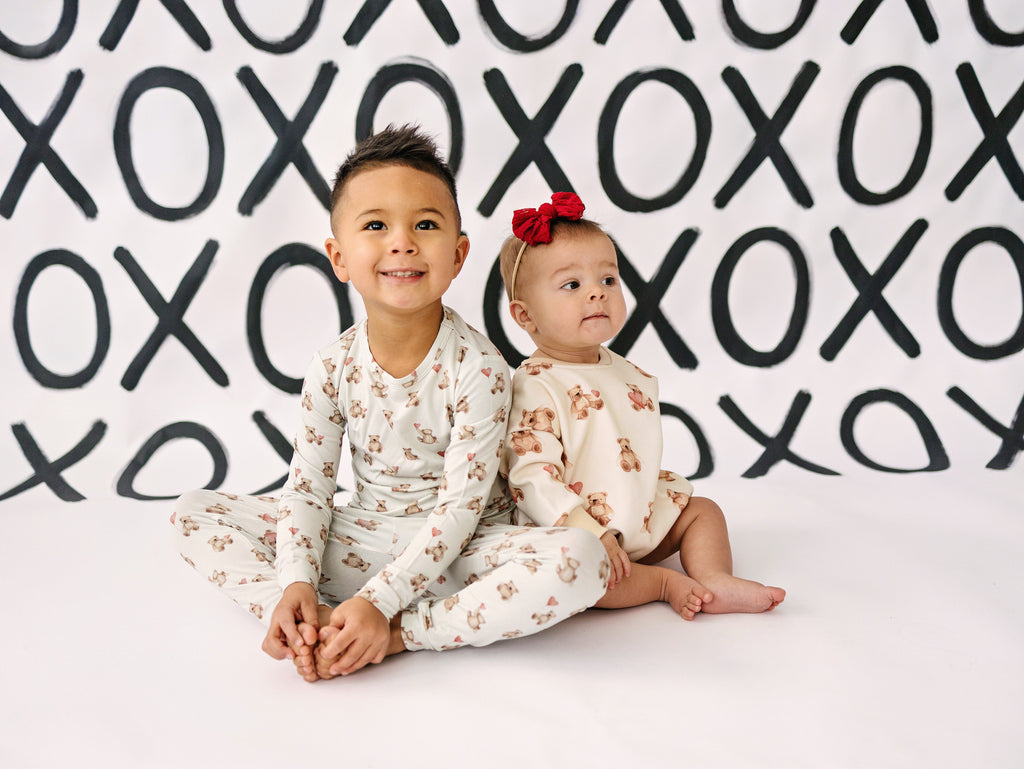Baby Teddy Bear & Hearts Sweatshirt Romper