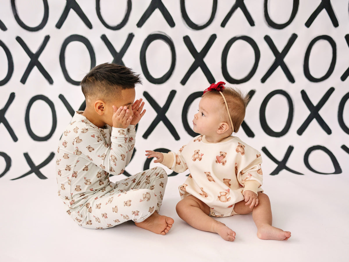 Baby Teddy Bear & Hearts Sweatshirt Romper
