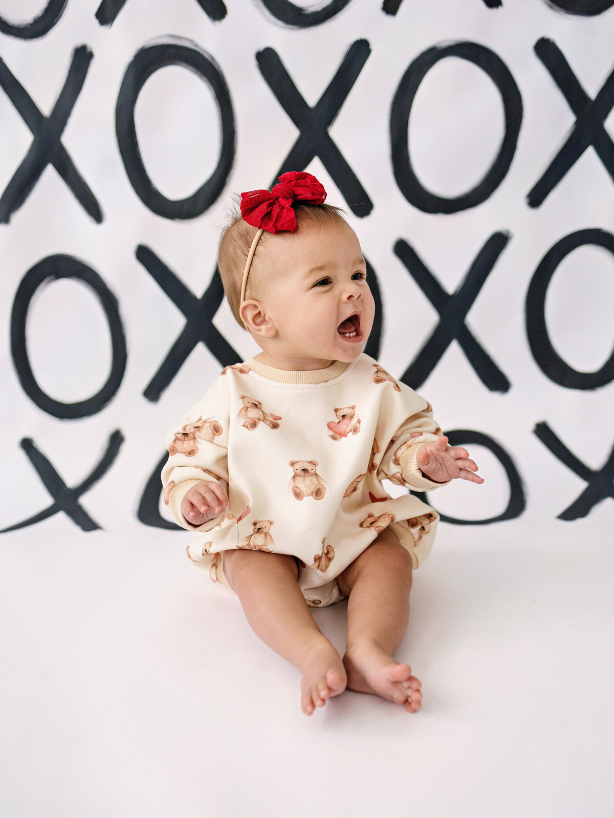 Baby Teddy Bear & Hearts Sweatshirt Romper