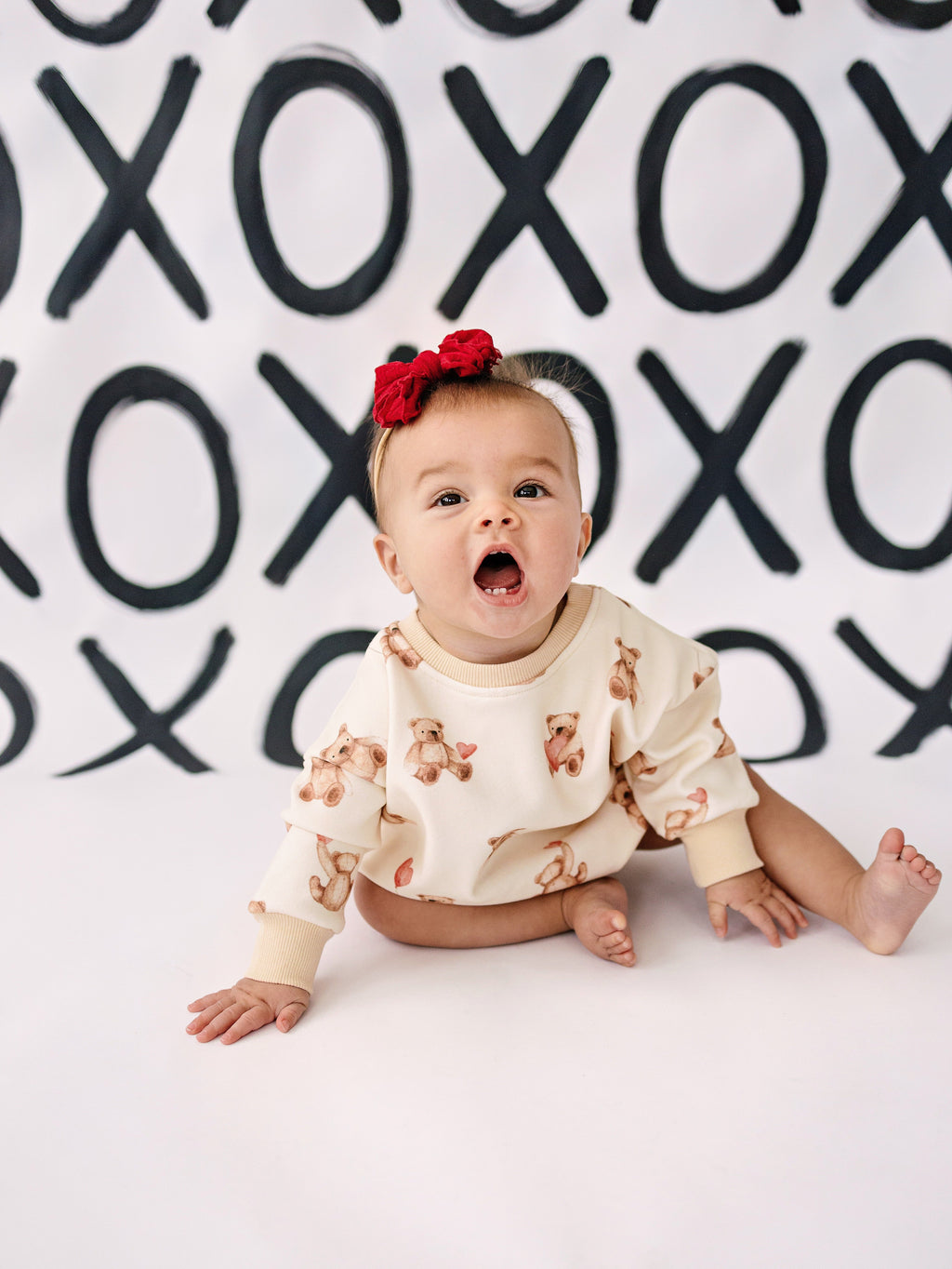 Baby Teddy Bear & Hearts Sweatshirt Romper