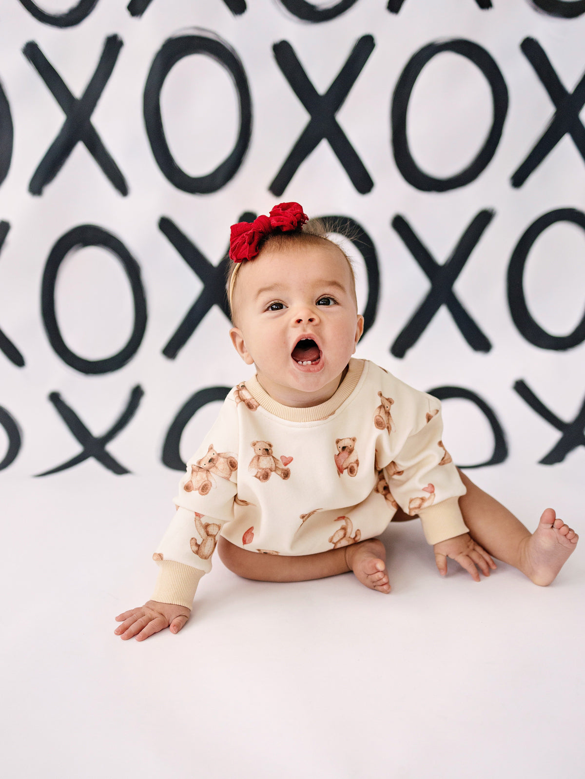 Baby Teddy Bear & Hearts Sweatshirt Romper