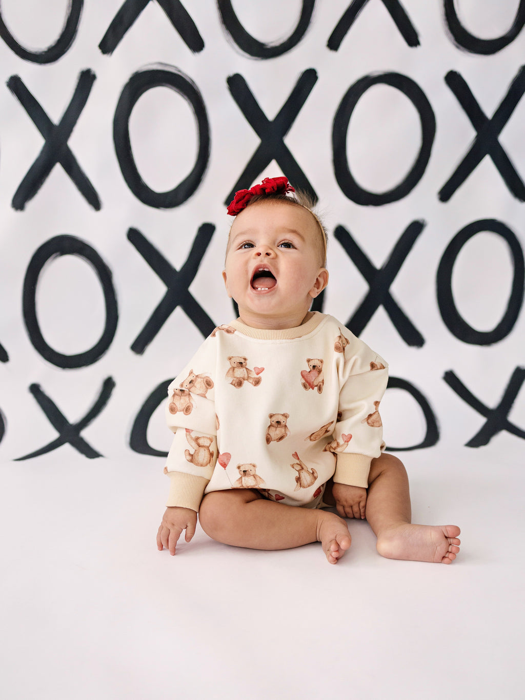Baby Teddy Bear & Hearts Sweatshirt Romper