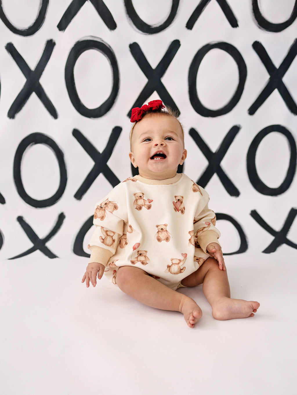 Baby Teddy Bear & Hearts Sweatshirt Romper