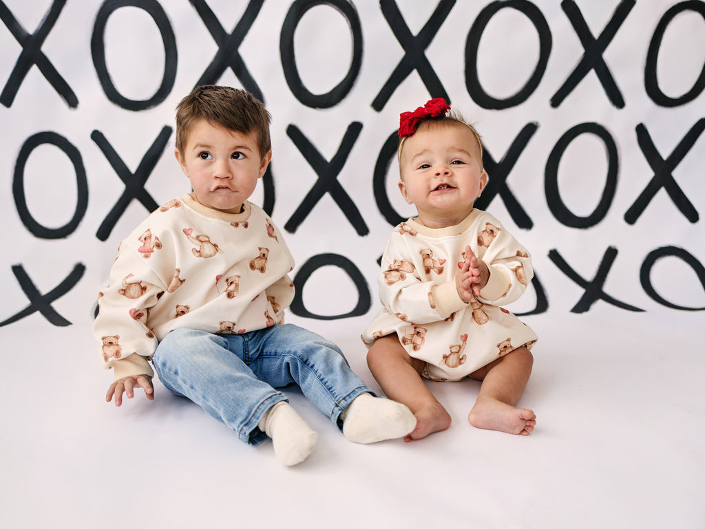Baby Teddy Bear & Hearts Sweatshirt Romper