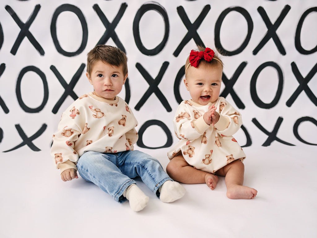 Baby Teddy Bear & Hearts Sweatshirt Romper