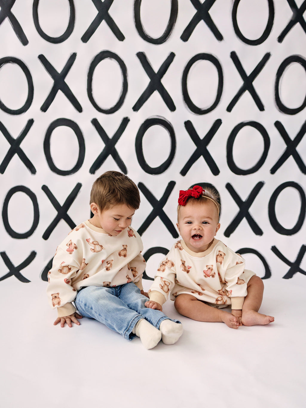 Baby Teddy Bear & Hearts Sweatshirt Romper