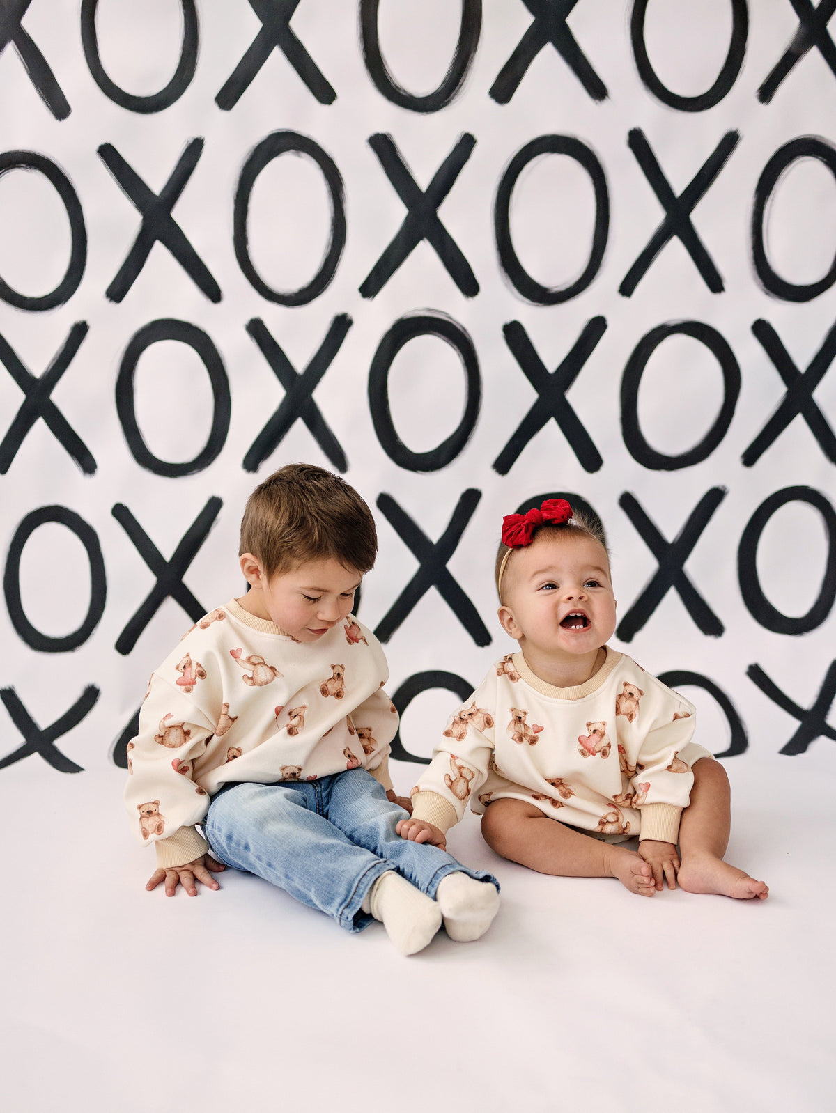 Baby Teddy Bear & Hearts Sweatshirt Romper