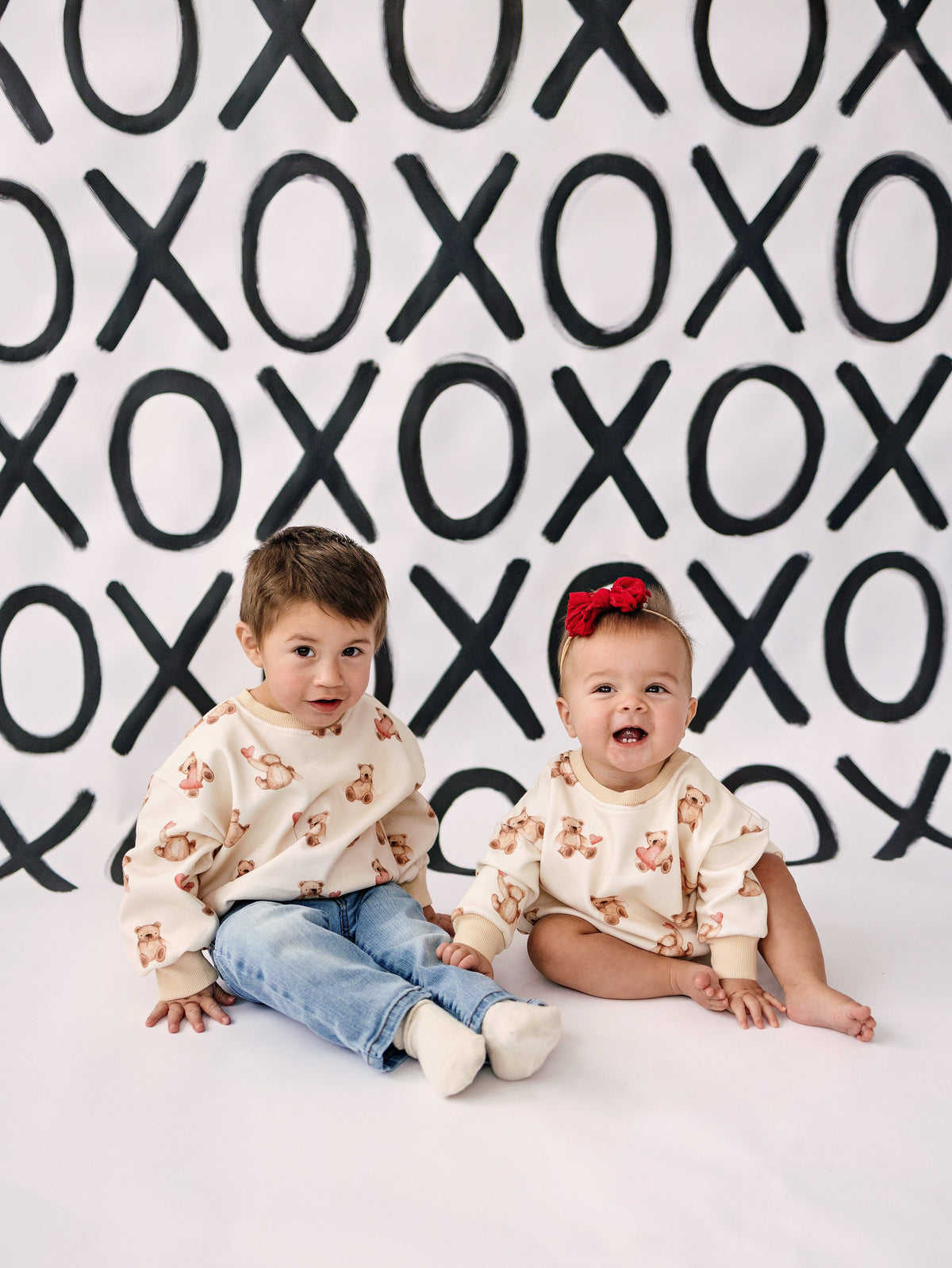 Baby Teddy Bear & Hearts Sweatshirt Romper