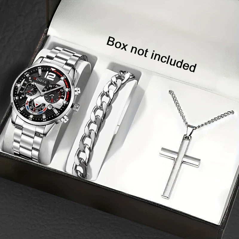 Men's Watch, Cross Necklace & Bracelet Set