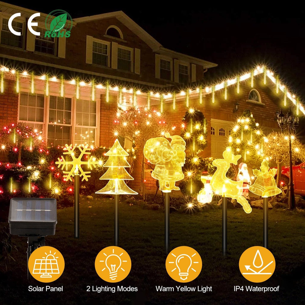 5Pcs Mixed Christmas Decoration Light Solar Stake Light Waterproof Reindeer Snowflake Bell