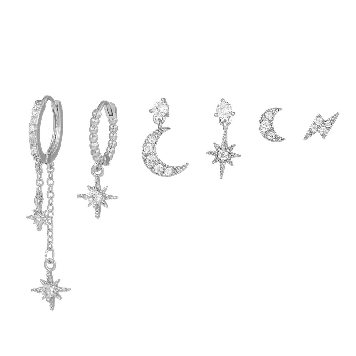 Celestial Star & Moon Six-Piece Earring Set