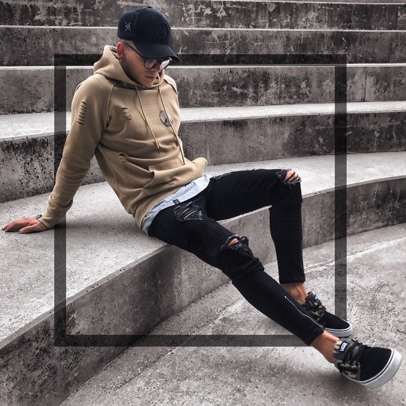 Men's Black Ripped Skinny Stretch Jeans