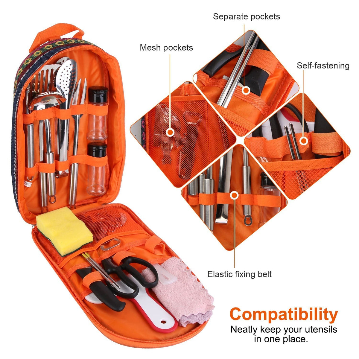 19-Piece Camping Cooking Utensil Kit with Storage Bag