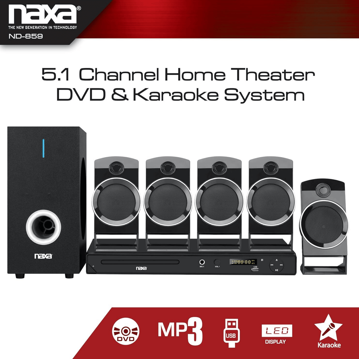 Naxa ND-859 5.1 Home Theater DVD & Karaoke System — Refurbished