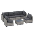 7-Piece Outdoor Patio Furniture Set, All-Weather Wicker Rattan Sectional Sofa With Thick Cushions & Glass Table, Modular Patio Conversation Furniture For Backyard, Poolside & Garden -Grey-Grey