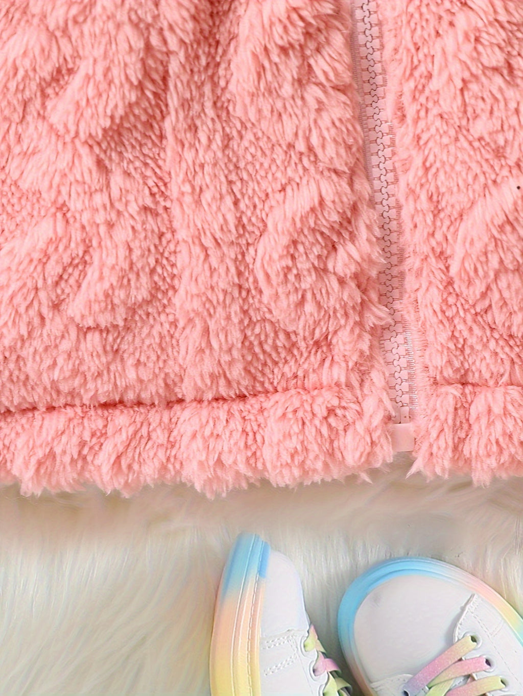 Girls’ Fuzzy Fleece Hooded Zip-Up Jacket