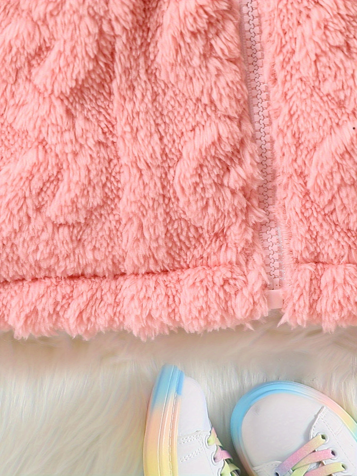 Girls’ Fuzzy Fleece Hooded Zip-Up Jacket