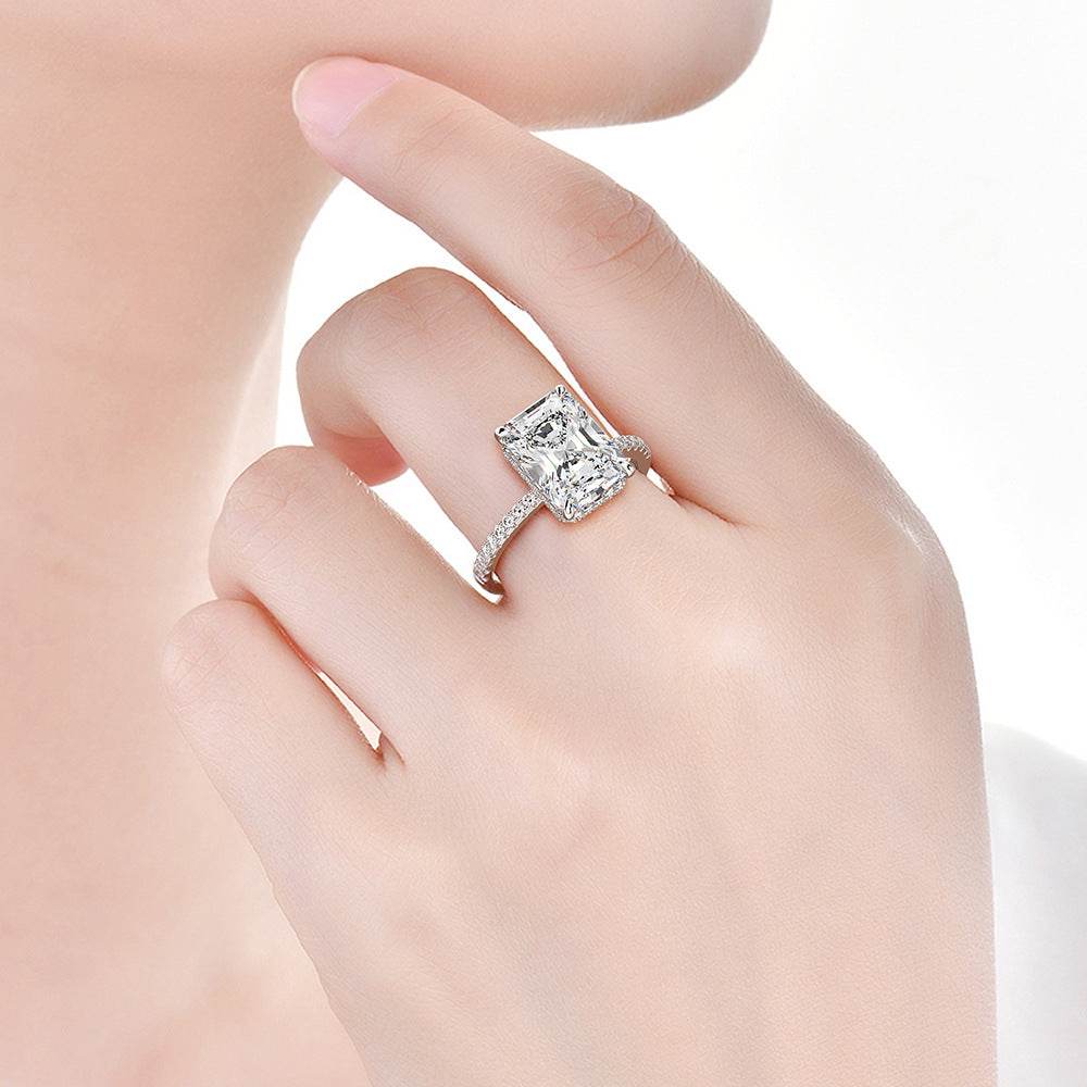 Radiant-Cut Cubic Zirconia Ring with Pavé Band