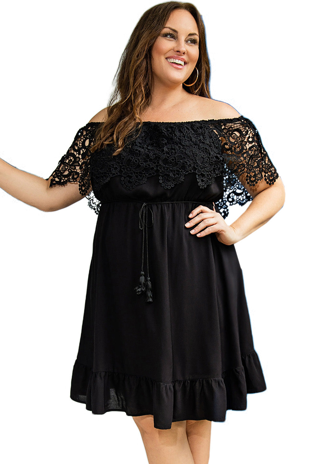 Women's Plus Size Off-Shoulder Lace-Sleeve Dress