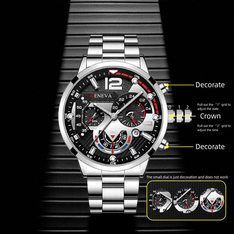Men's Watch, Cross Necklace & Bracelet Set