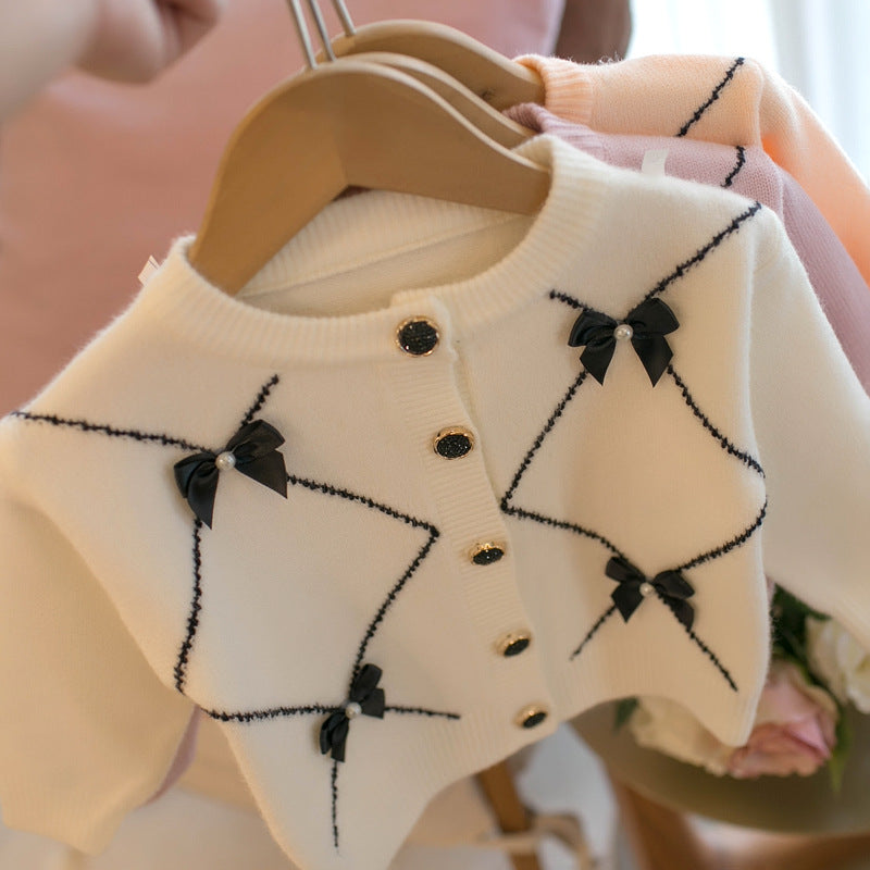Girls' Bow-Detail Knit Cardigan